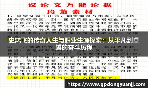 史鸿飞的传奇人生与职业生涯探索：从平凡到卓越的奋斗历程